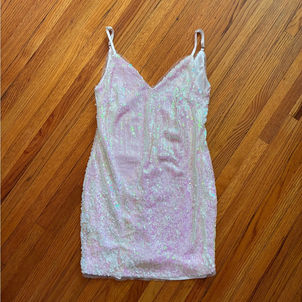 Lulu’s Pink Iridescent Sequin Mini Dress | Birthday Bachelorette Party View 4